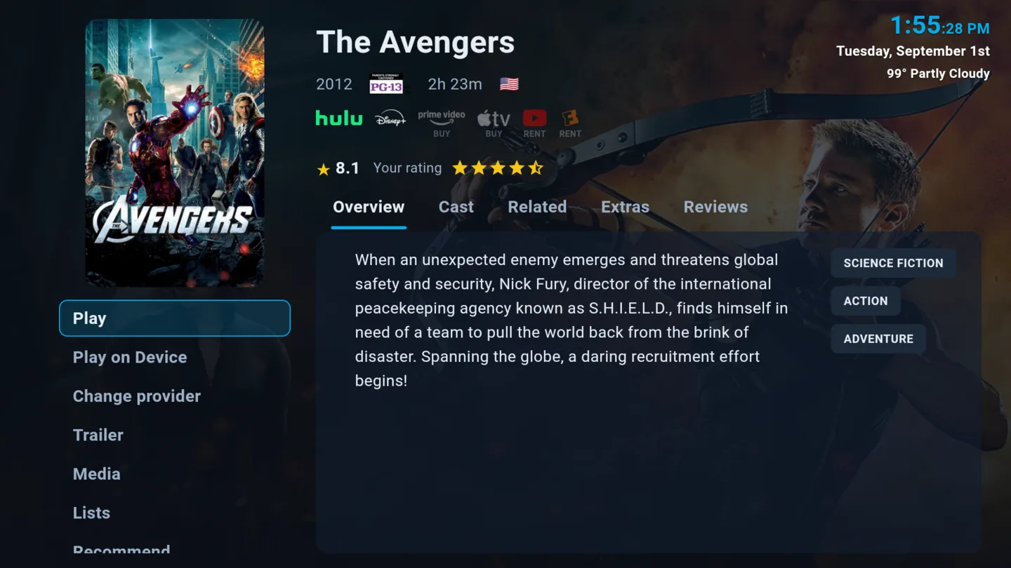 A title with its own rating, your rating, and where it can be watched