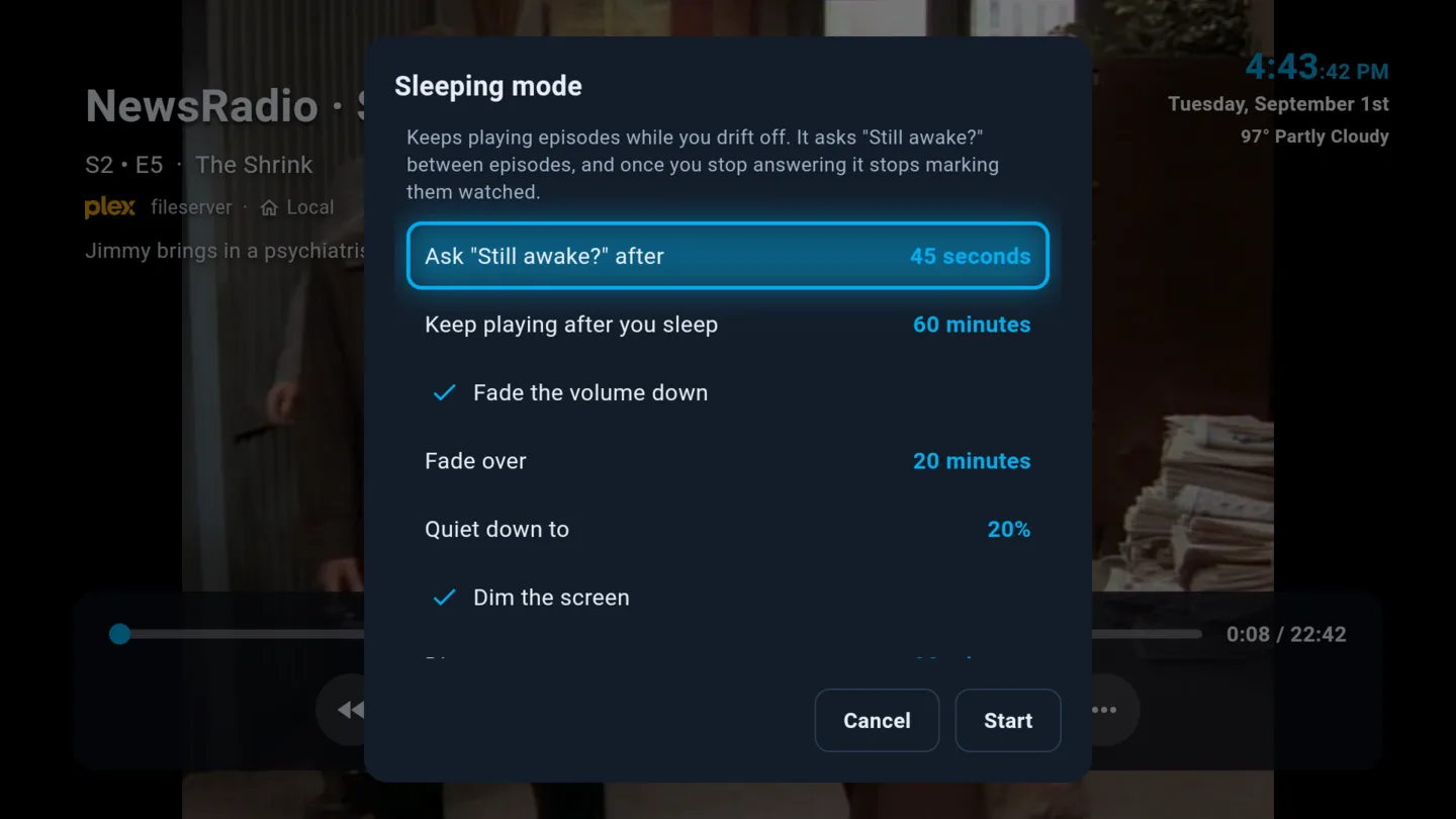 Sleeping mode, with the volume fade, the screen dim and the 