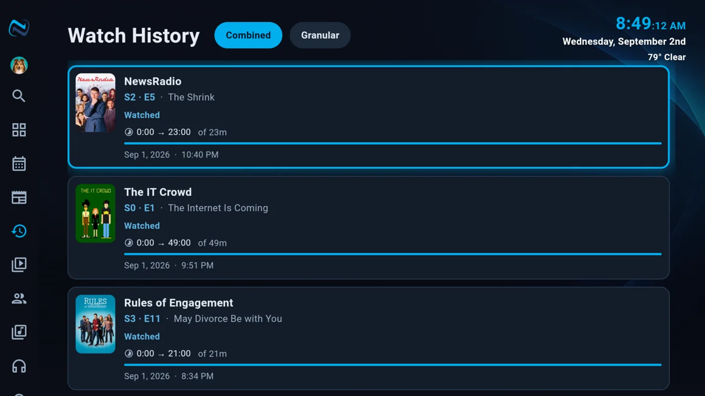 Watch history, episode by episode, with the date you watched